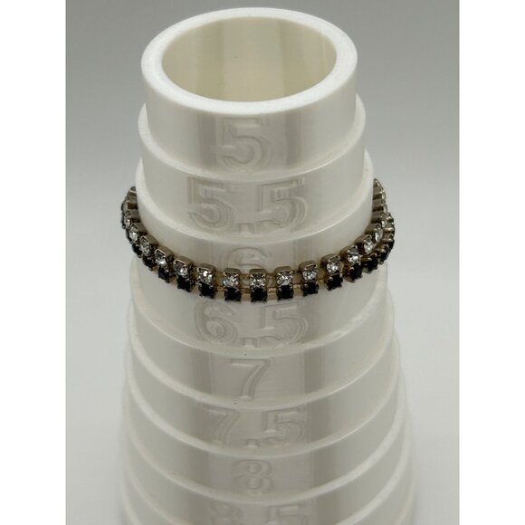 Vintage Tennis Bracelet With Black & Clear Rhinestones Silver Tone 6.5 Inches Lo - Picture 11 of 11